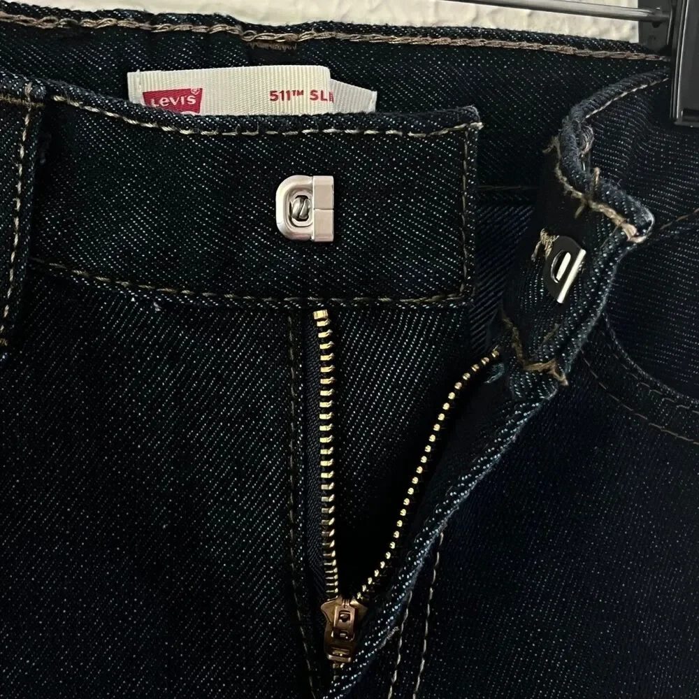 Levi's Boys 511 Slim Fit Jeans Adjustable Waist Dark Wash Denim Pants‎ Sz 4 Blue
